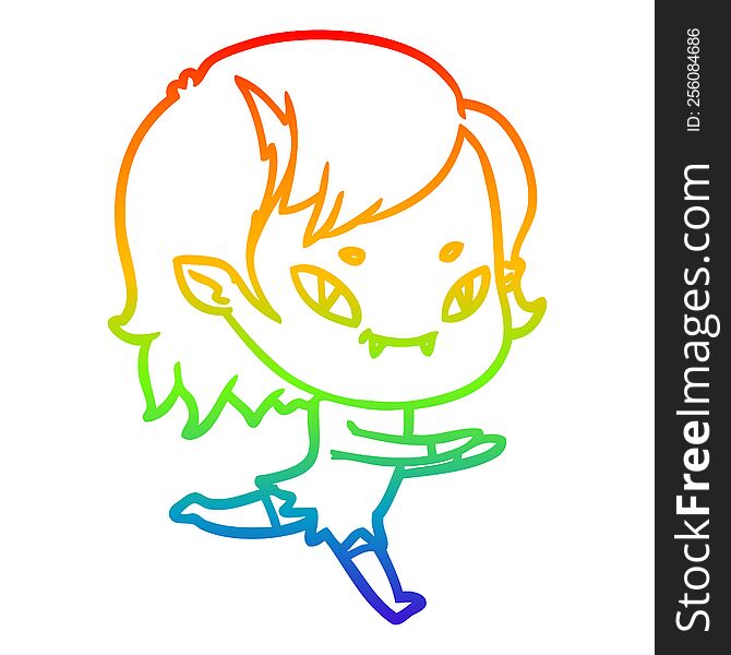 rainbow gradient line drawing cartoon friendly vampire girl running