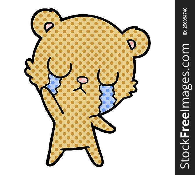 crying cartoon bear waving. crying cartoon bear waving
