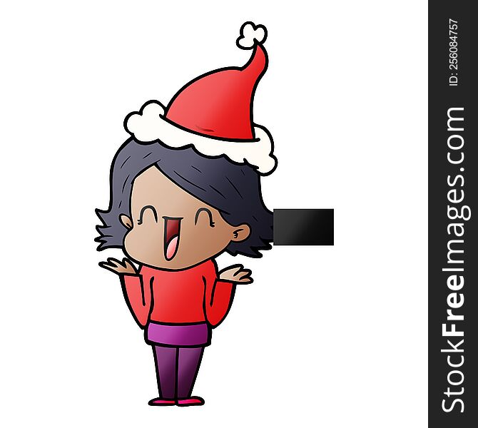 Gradient Cartoon Of A Happy Woman Wearing Santa Hat