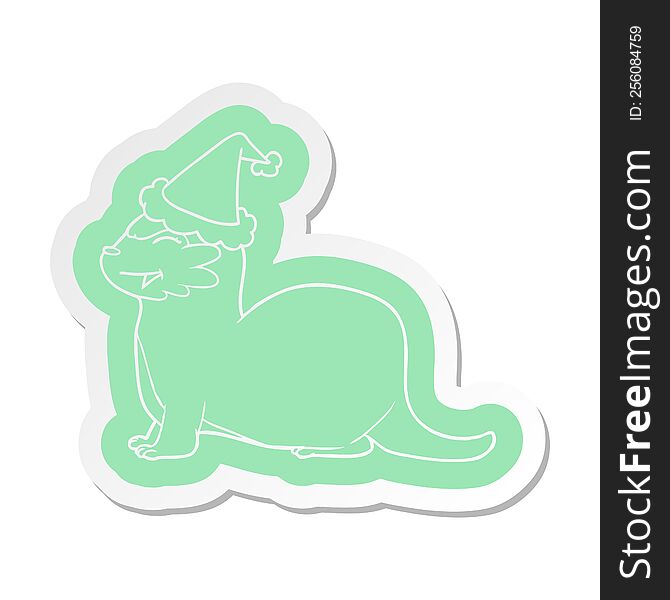 laughing otter quirky cartoon  sticker of a wearing santa hat