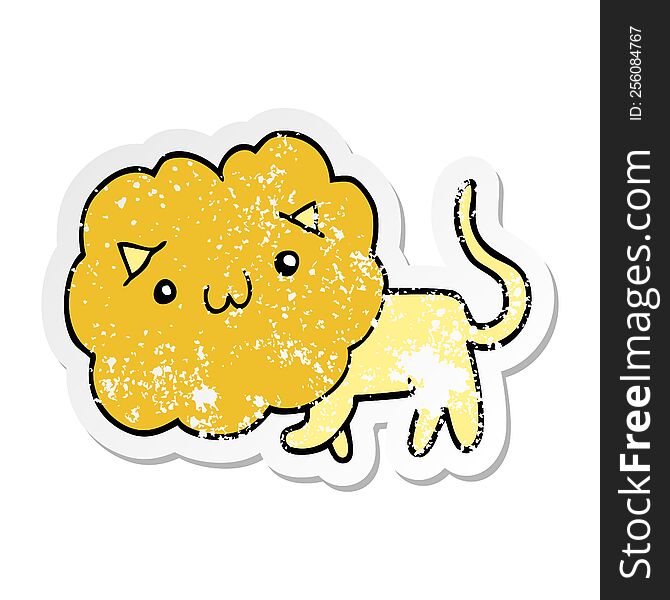 Distressed Sticker Of A Cute Cartoon Lion