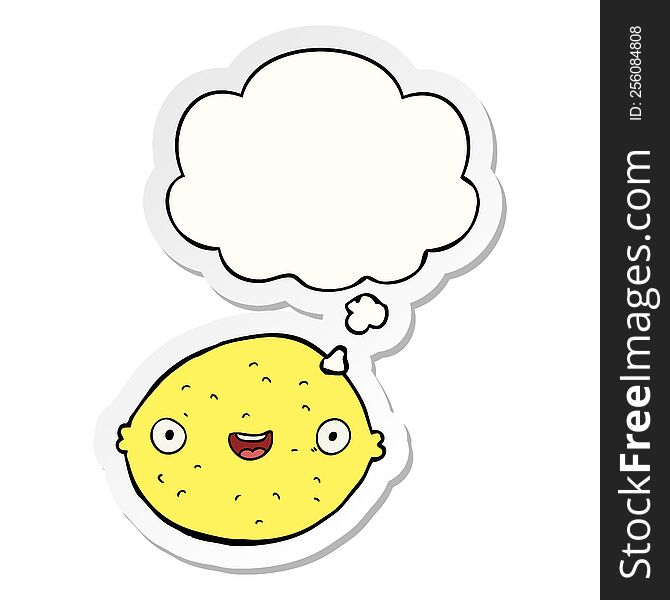 Cartoon Lemon And Thought Bubble As A Printed Sticker