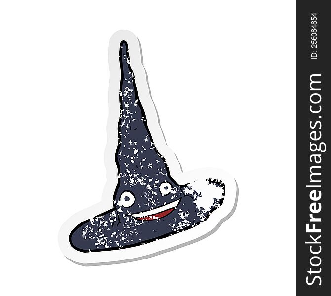 Retro Distressed Sticker Of A Cartoon Witchs Hat