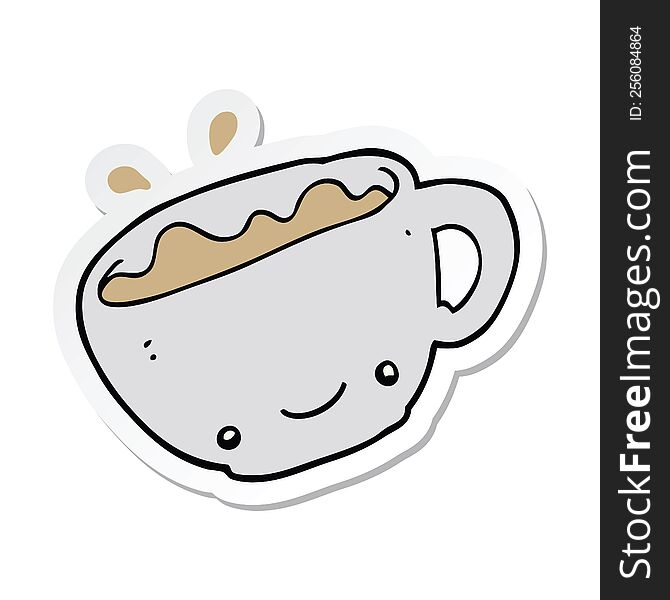 sticker of a cartoon cup of coffee