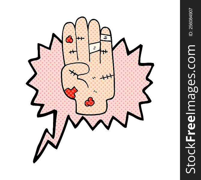 freehand drawn comic book speech bubble cartoon injured hand