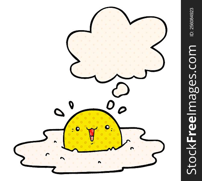 cute cartoon fried egg and thought bubble in comic book style