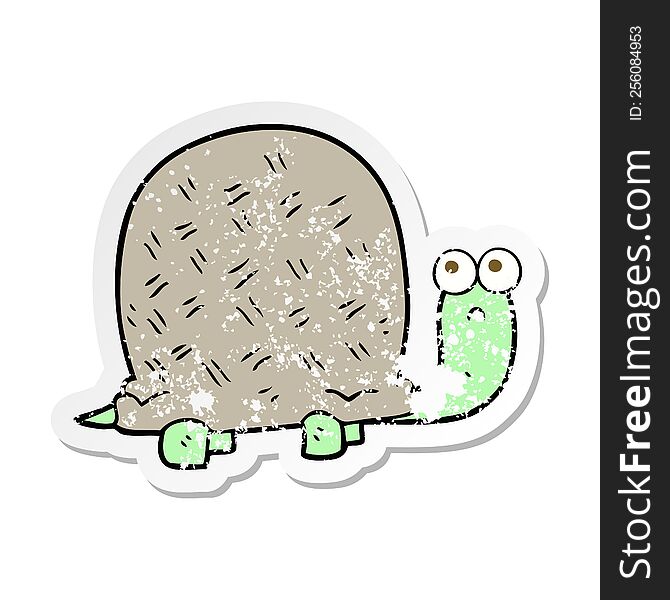 retro distressed sticker of a cartoon sad turtle