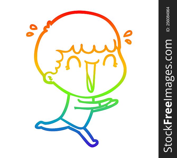Rainbow Gradient Line Drawing Laughing Cartoon Man Running