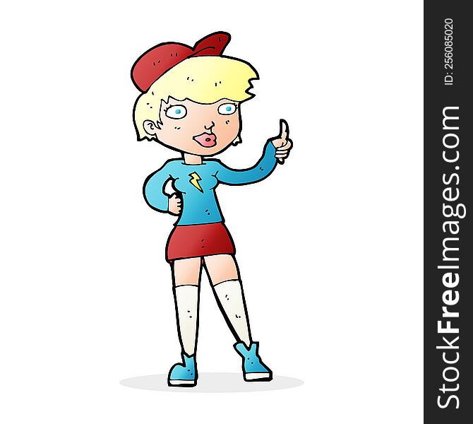 cartoon skater girl giving thumbs up symbol