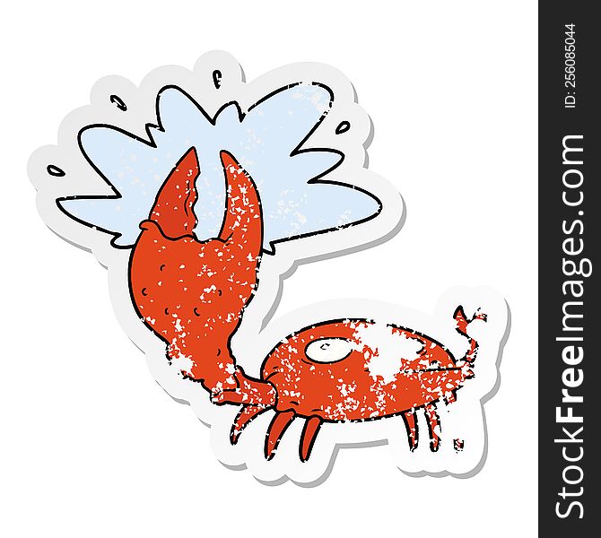 distressed sticker of a cartoon crab with big claw