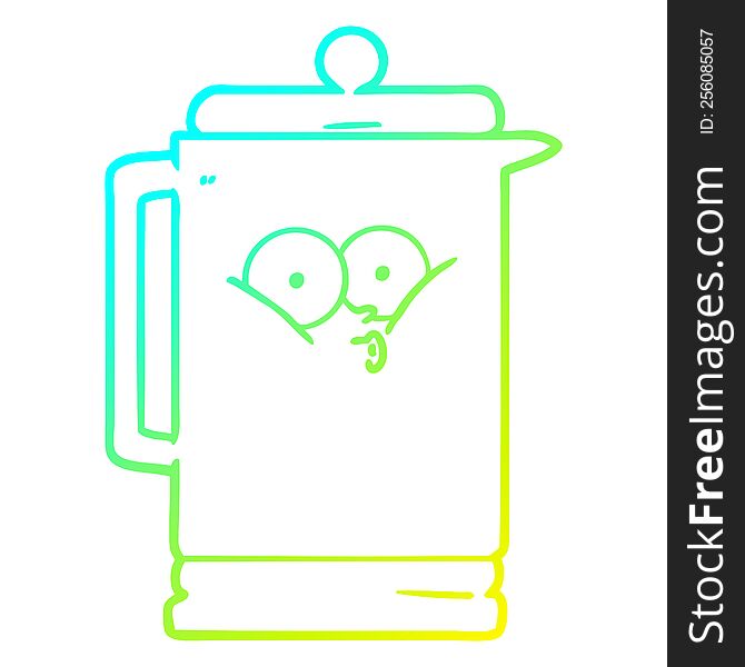 cold gradient line drawing of a cartoon electric kettle