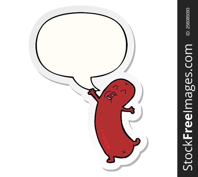 Cartoon Dancing Sausage And Speech Bubble Sticker