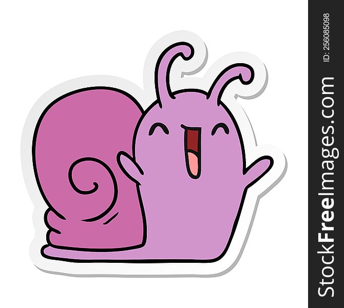 sticker cartoon illustration kawaii happy cute snail. sticker cartoon illustration kawaii happy cute snail
