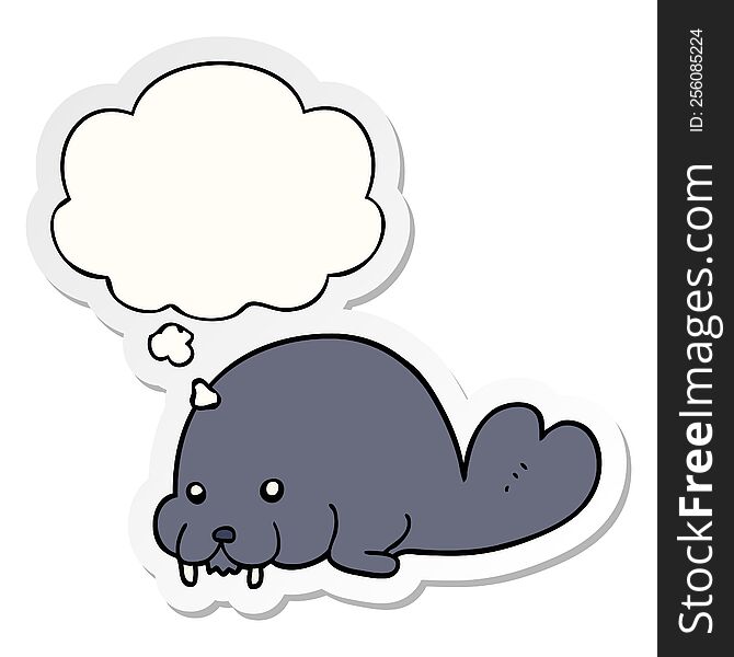cute cartoon walrus with thought bubble as a printed sticker