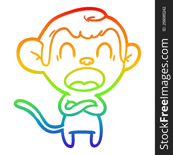 Rainbow Gradient Line Drawing Shouting Cartoon Monkey