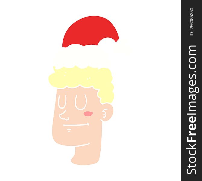 Flat Color Style Cartoon Man Wearing Christmas Hat