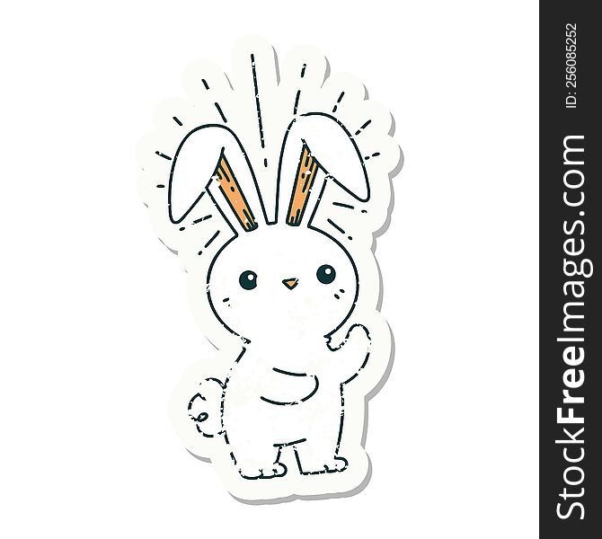 Grunge Sticker Of Tattoo Style Cute Bunny
