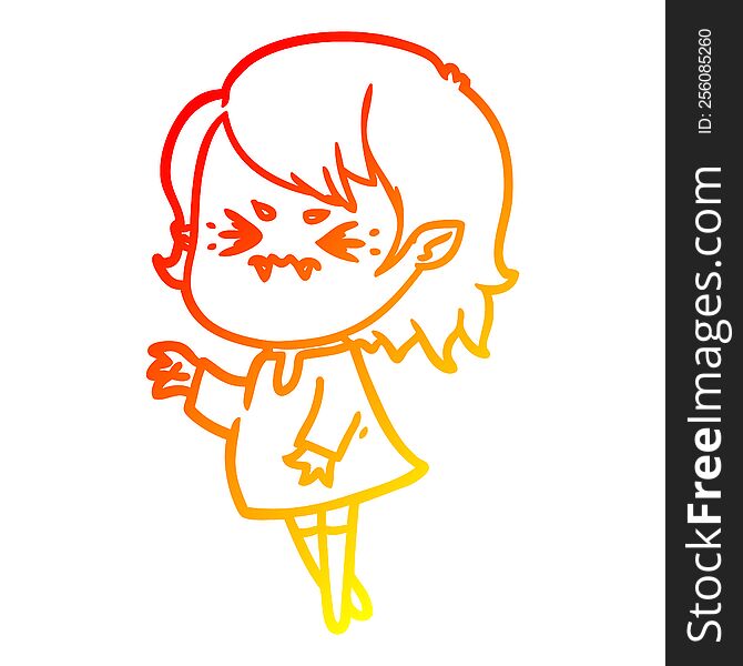 warm gradient line drawing of a annoyed cartoon vampire girl