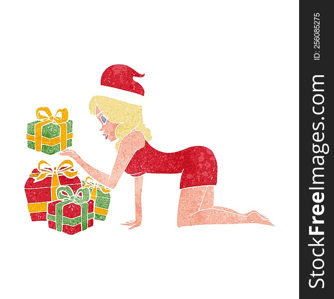 Cartoon Woman Opening Presents