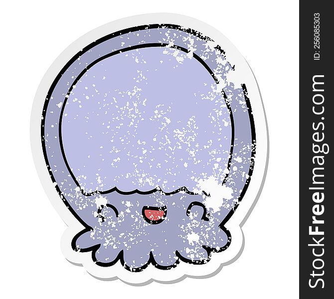 distressed sticker of a cartoon jellyfish