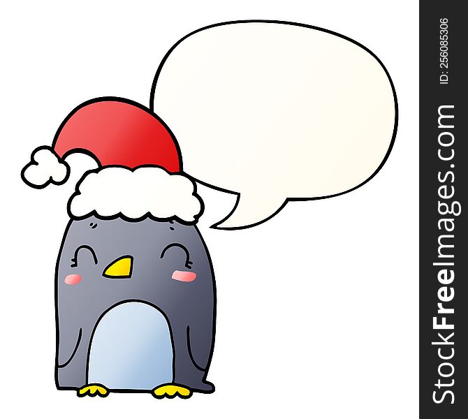 cute christmas penguin with speech bubble in smooth gradient style