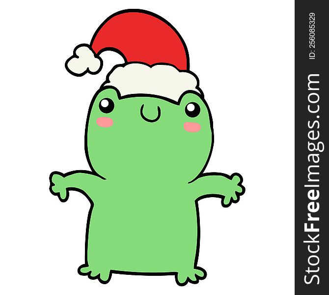 cute cartoon frog wearing christmas hat