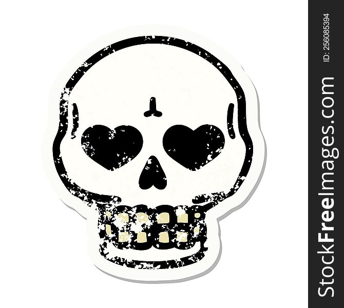 distressed sticker tattoo in traditional style of a skull. distressed sticker tattoo in traditional style of a skull