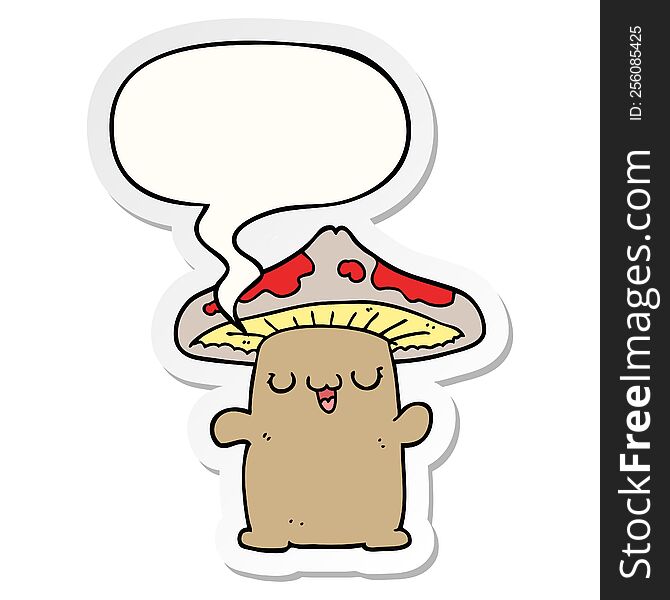 cartoon mushroom creature with speech bubble sticker