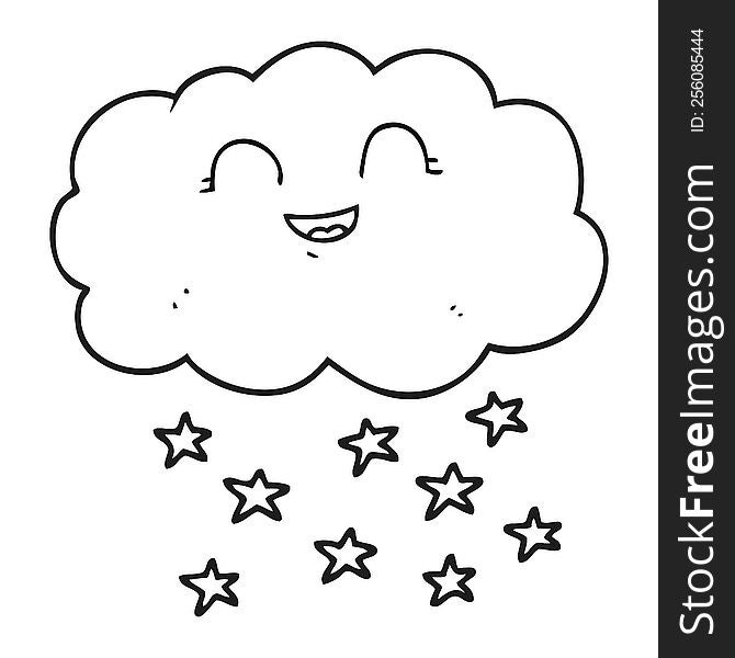 freehand drawn black and white cartoon cloud snowing