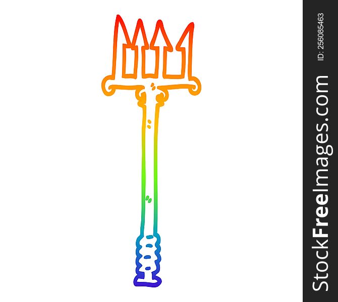 Rainbow Gradient Line Drawing Cartoon Trident
