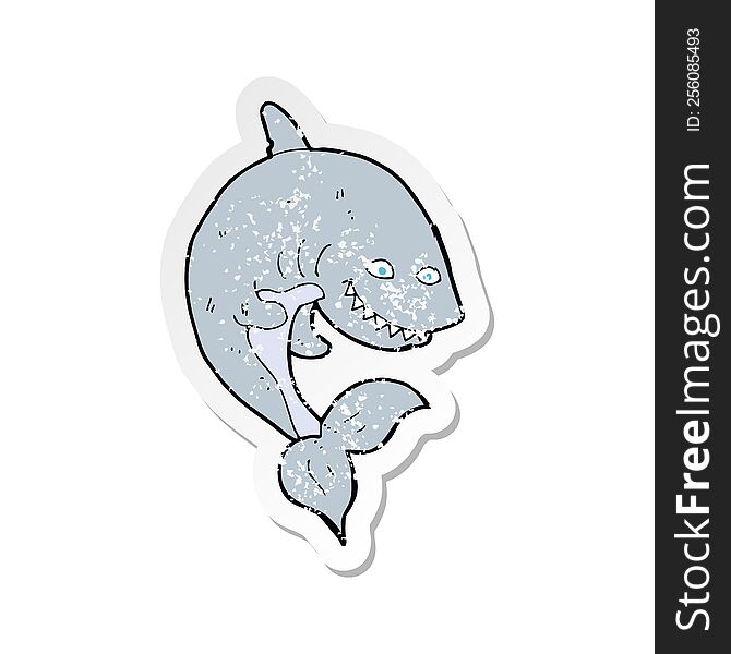 Retro Distressed Sticker Of A Cartoon Shark
