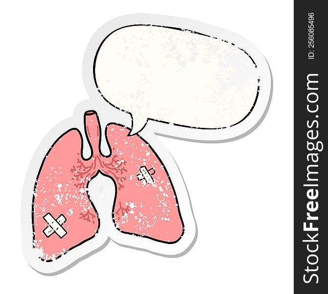 Cartoon Lungs And Speech Bubble Distressed Sticker