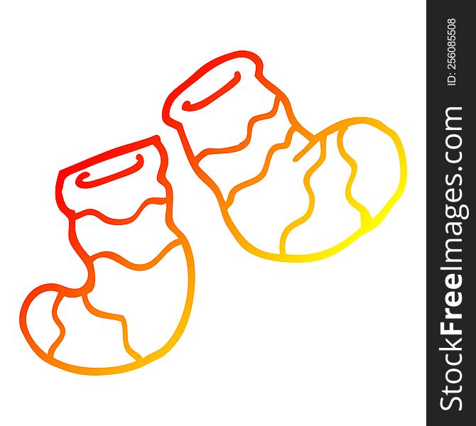 warm gradient line drawing of a cartoon striped socks