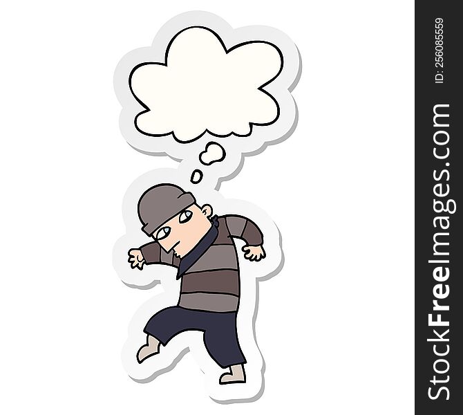 Cartoon Sneaking Thief And Thought Bubble As A Printed Sticker