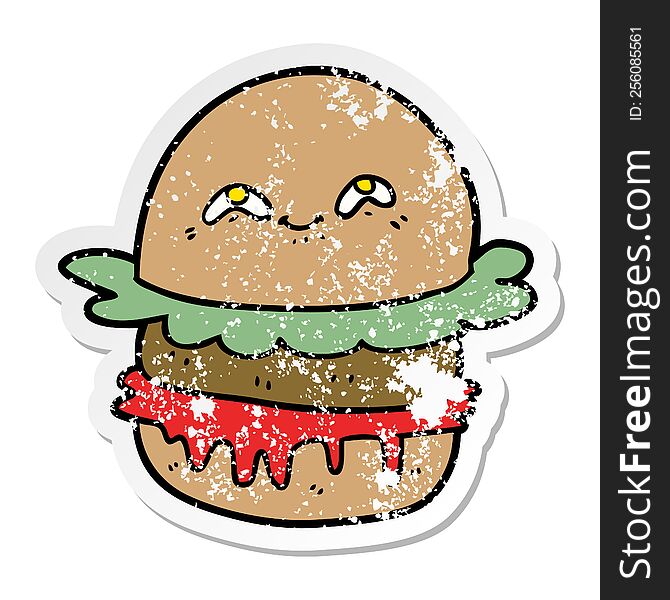 Distressed Sticker Of A Cartoon Fast Food Burger