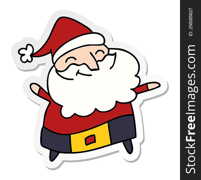 freehand drawn sticker cartoon of a jolly father christmas