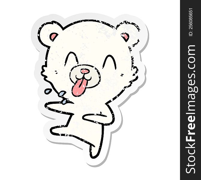 Distressed Sticker Of A Rude Cartoon Dancing Polar Bear Sticking Out Tongue