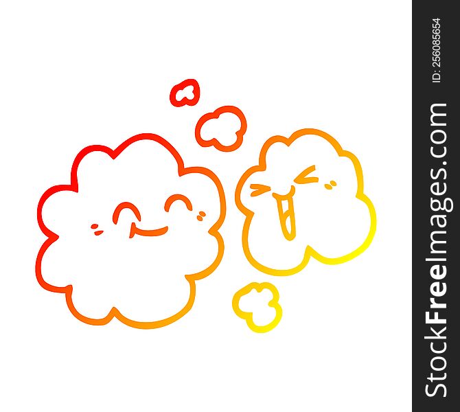 warm gradient line drawing of a cartoon of happy grey smoke