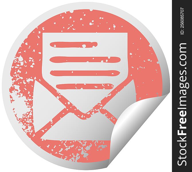 Distressed Circular Peeling Sticker Symbol Letter And Envelope