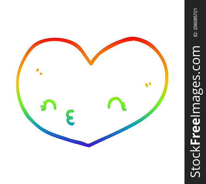 rainbow gradient line drawing of a cartoon heart with face