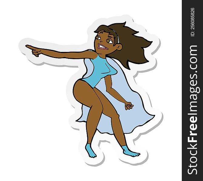 Sticker Of A Cartoon Superhero Woman Pointing