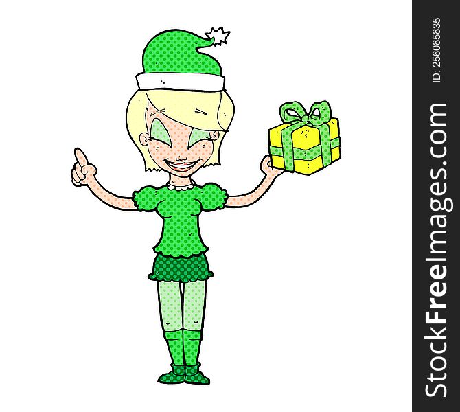 Cartoon Woman With Christmas Present