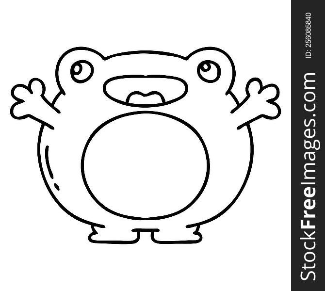 line doodle of a cute happy frog