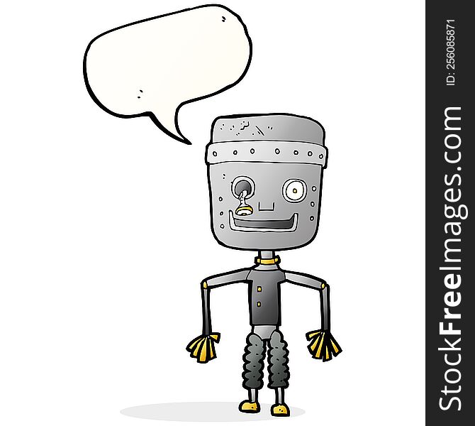 Cartoon Old Robot With Speech Bubble