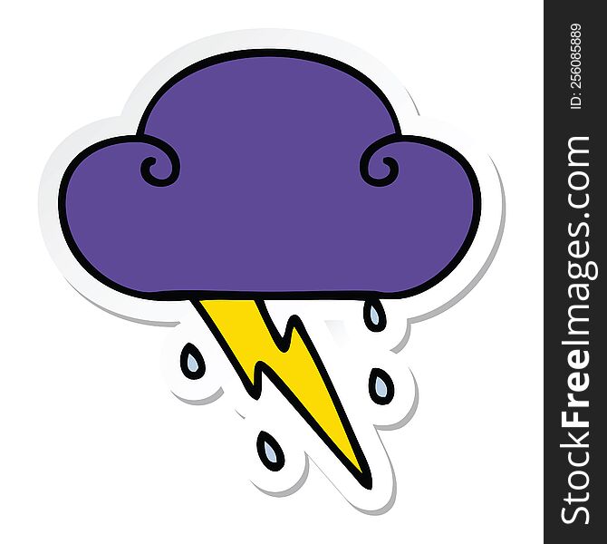 Sticker Of A Quirky Hand Drawn Cartoon Thunder Cloud