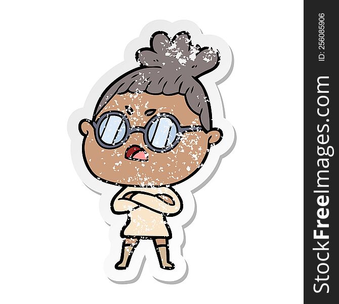 Distressed Sticker Of A Cartoon Annoyed Woman