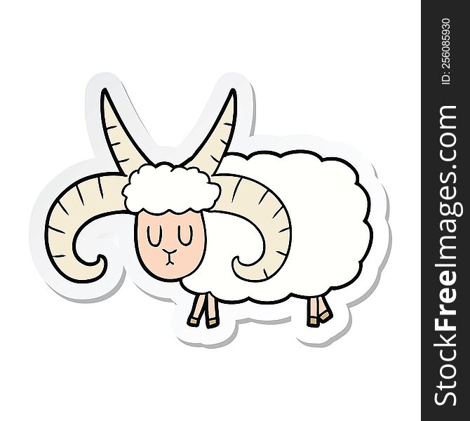 Sticker Of A Cartoon Long Horned Ram