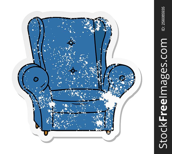 hand drawn distressed sticker cartoon doodle of an old armchair