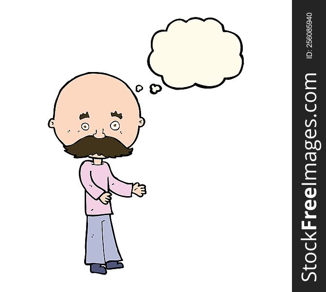 Cartoon Man With Mustache With Thought Bubble