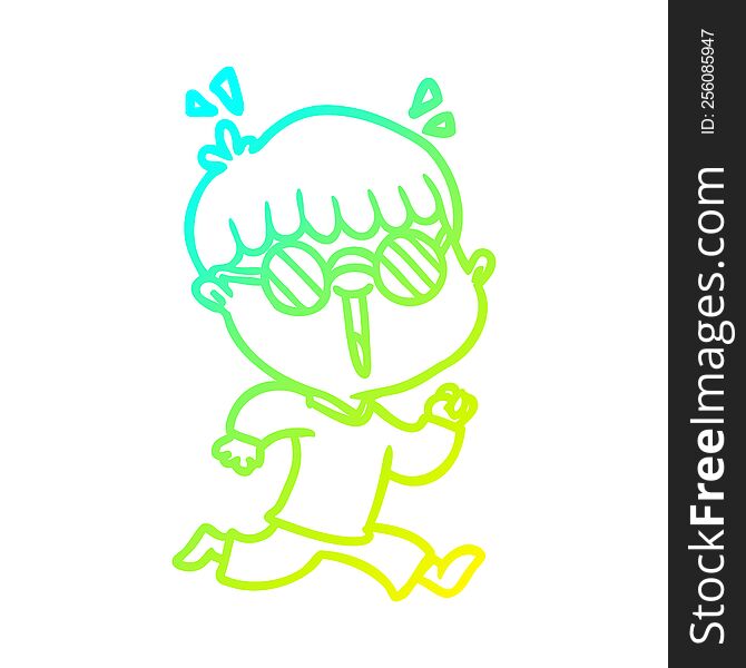 Cold Gradient Line Drawing Cartoon Running Boy Wearing Spectacles
